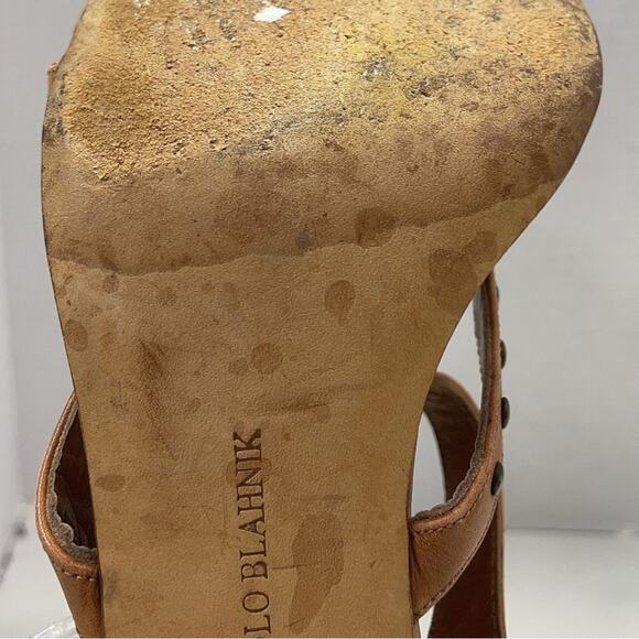 Manolo Blahnik Brown Leather Sandals with Studded Straps Size EU 40 - Picture 7 of 7